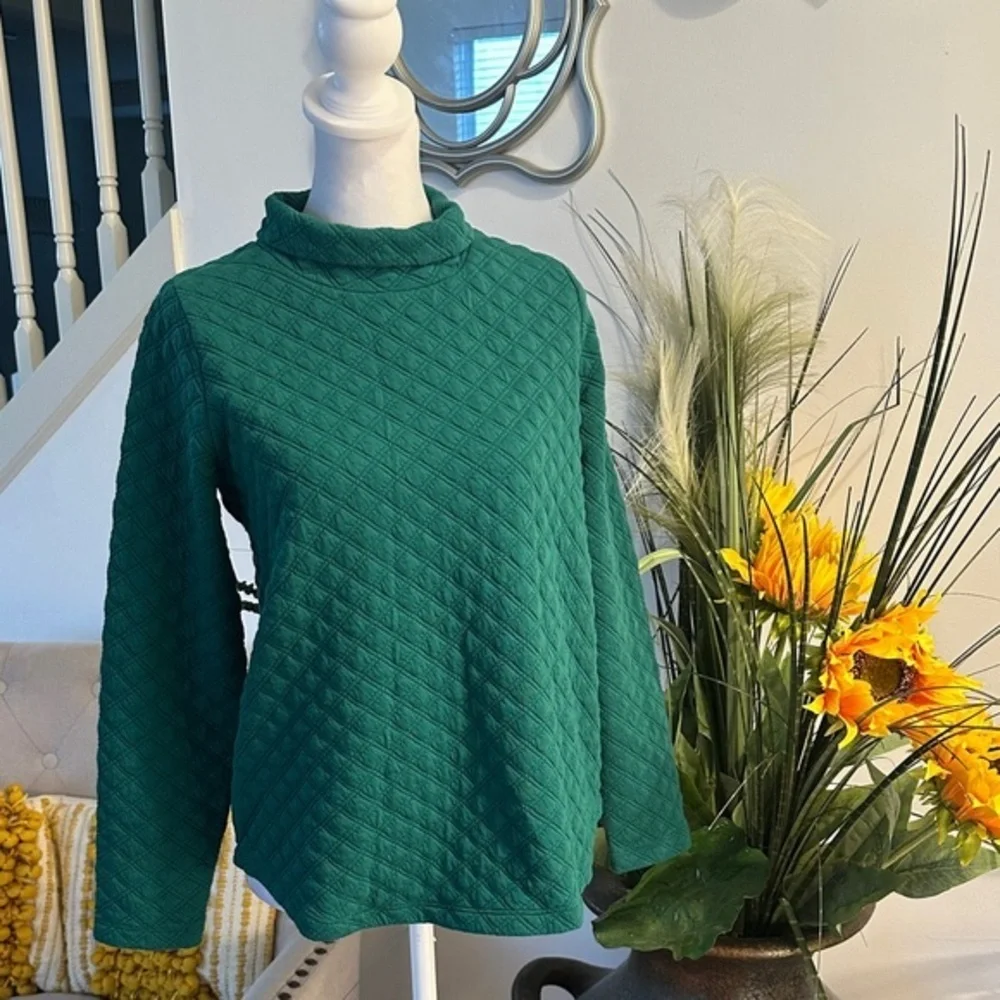 J. Crew Green Quilted Women's Turtleneck Sweater